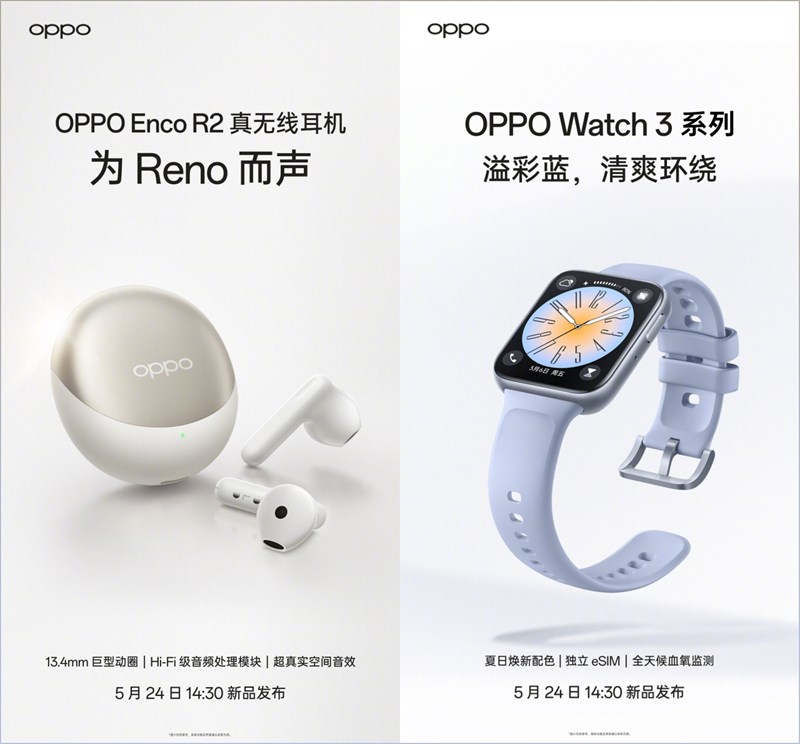 OPPO Enco R2 và OPPO Watch 3 màu mới sẽ ra mắt cùng với Reno10 series