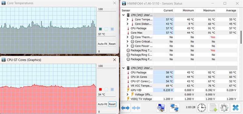 Đo nhiệt độ CPU và GPU của ASUS Vivobook 14 A1405VA bằng phần mềm HWiNFO64. Đo nhiệt độ CPU và GPU của ASUS Vivobook 14 A1405VA bằng phần mềm HWiNFO64.