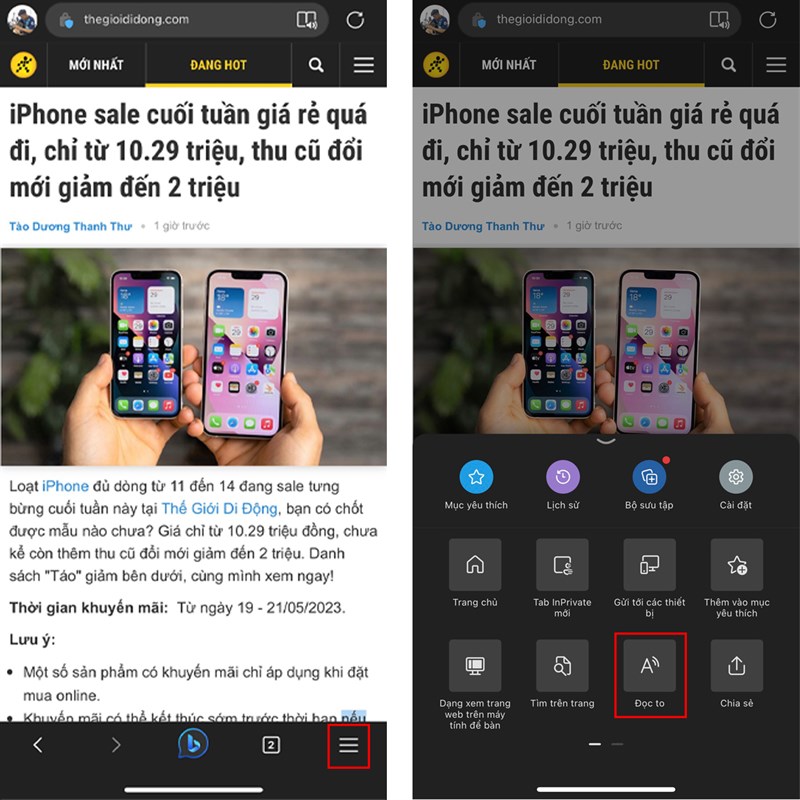 Cách bật đọc văn bản trên Edge iOS