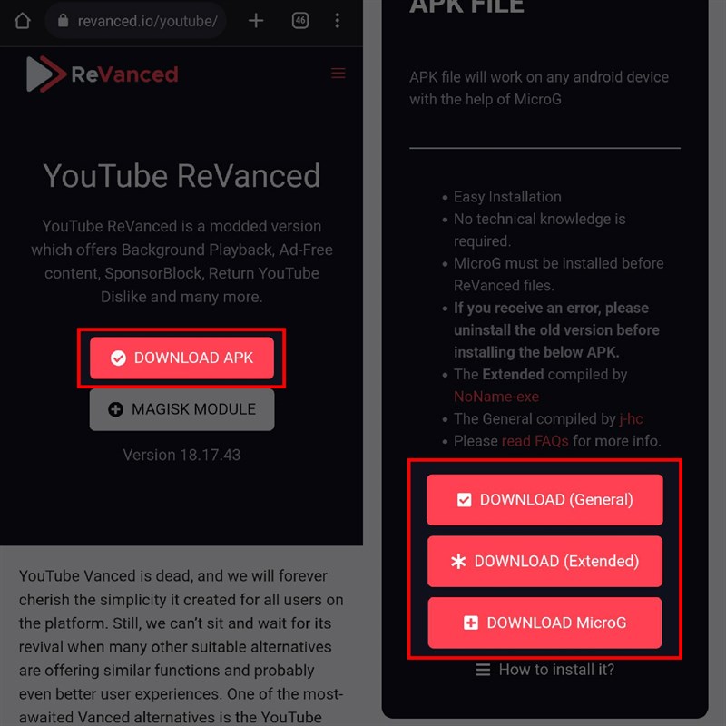 Cách tải YouTube ReVanced mới nhất v18.17.43