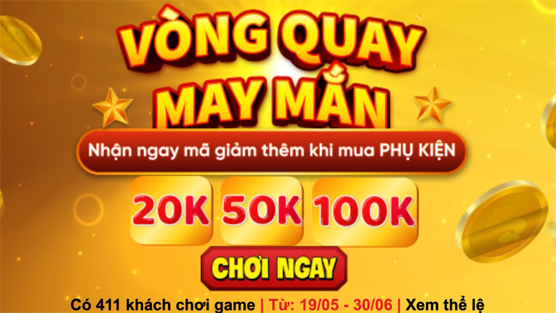 Quay vòng quay vòng! Số 'hồng' trúng ngay mã giảm giá đến 100K khi mua phụ kiện