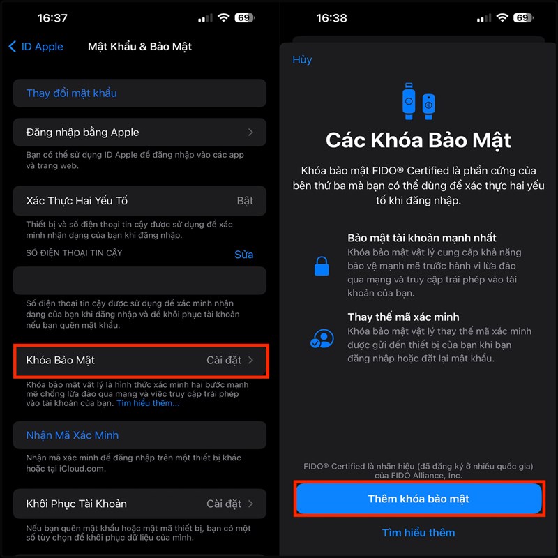 Cách thêm khoá bảo mật cho ID Apple của bạn