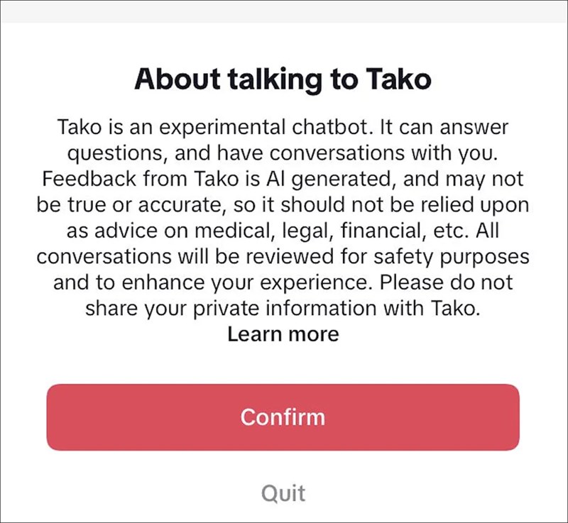 TikTok phát triển chatbot AI Tako mới