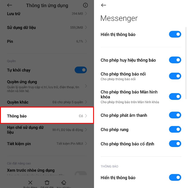 Cách sửa điện thoại Xiaomi không hiện thông báo Messenger