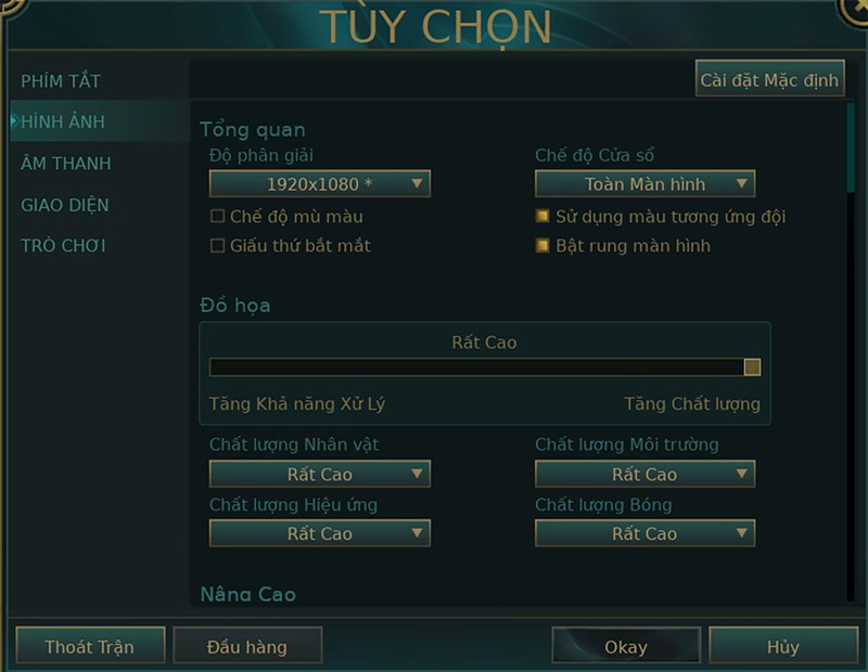 Thiết lập đồ họa Liên Minh Huyền Thoại mà mình đặt trên HP VICTUS 15 Thiết lập đồ họa Liên Minh Huyền Thoại mà mình đặt trên HP VICTUS 15
