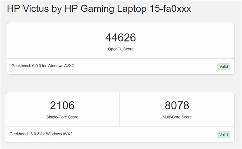 Điểm Geekbench 6 của HP VICTUS 15 Điểm Geekbench 6 của HP VICTUS 15