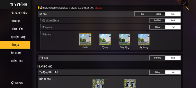 Thiết lập đồ hoạ tựa game Free Fire trên Redmi A2+.