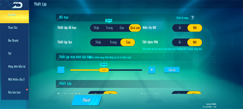 Thiết lập đồ hoạ tựa game Zing Speed trên Redmi A2+.