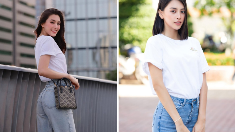 Áo thun trắng và quần jeans