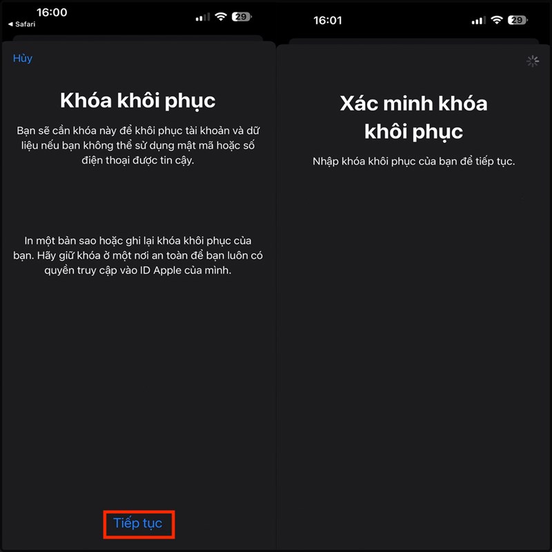 Cách tạo mã khoá để khôi phục ID Apple
