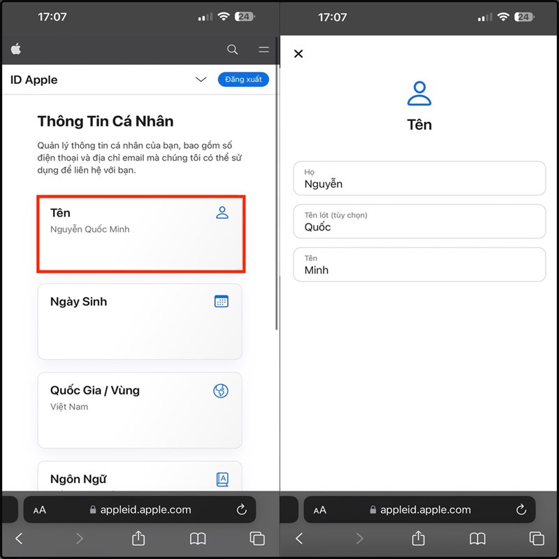 Cách thay đổi thông tin cá nhân trên ID Apple