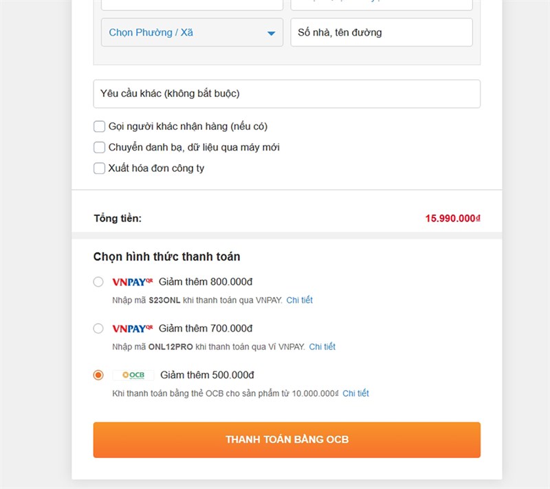 Giảm 500K cho sản phẩm từ 10 triệu khi thanh toán qua thẻ tín dụng OCB, xem ngay!