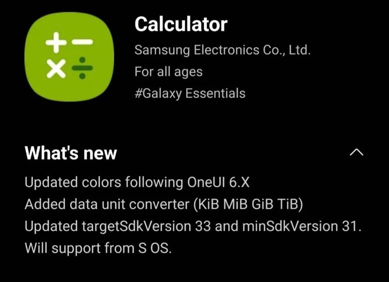 Ứng dụng máy tính trên một vài điện thoại Samsung đã nhận được cập nhật giao diện One UI 6.0