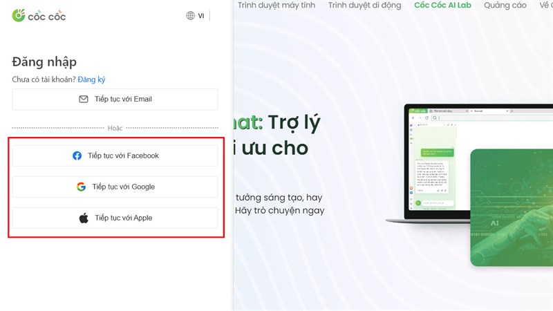 Cách đăng ký tài khoản Cốc Cốc AI Chat