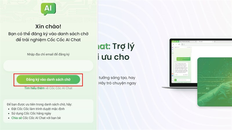 Cách đăng ký tài khoản Cốc Cốc AI Chat