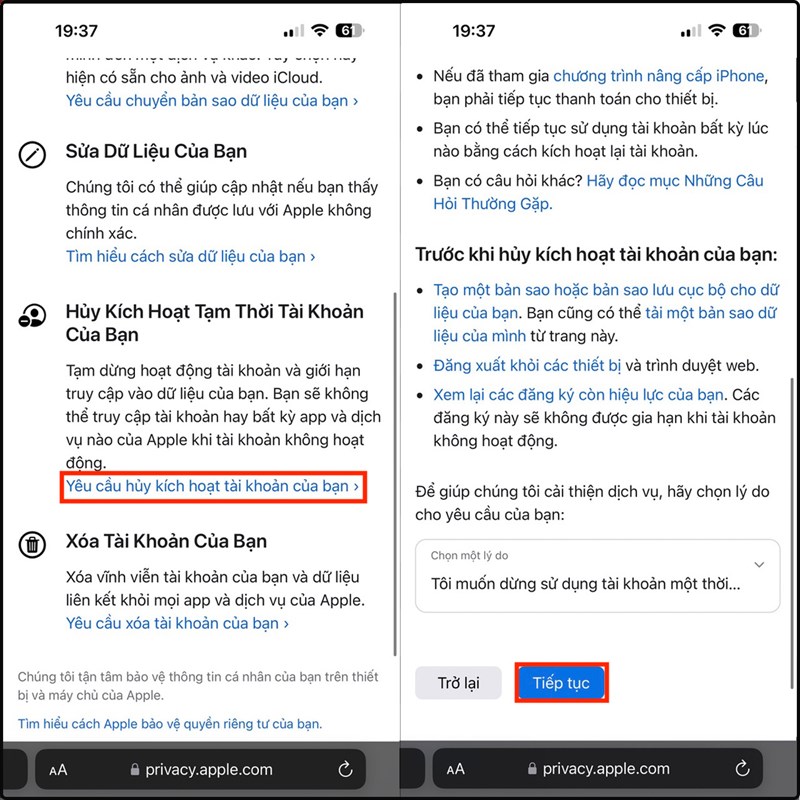 Cách tạm dừng tài khoản iCloud