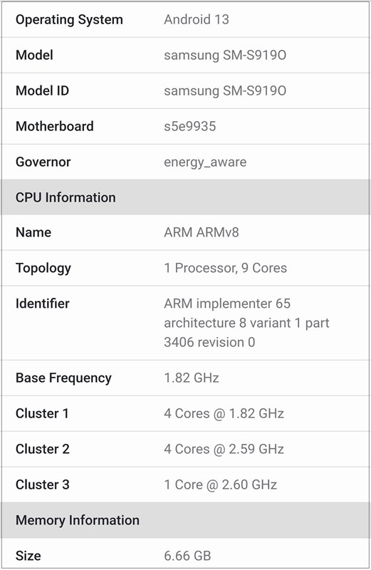 Mã model xuất hiện trên Geekbench gần đây cùng chip Exynos 2300