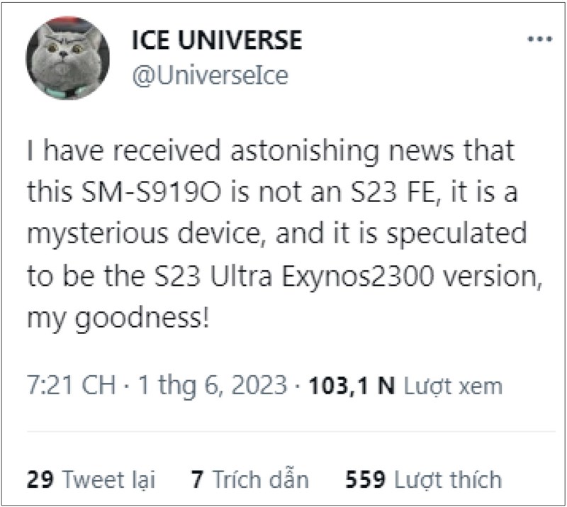 Tweet của leaker Ice Universe