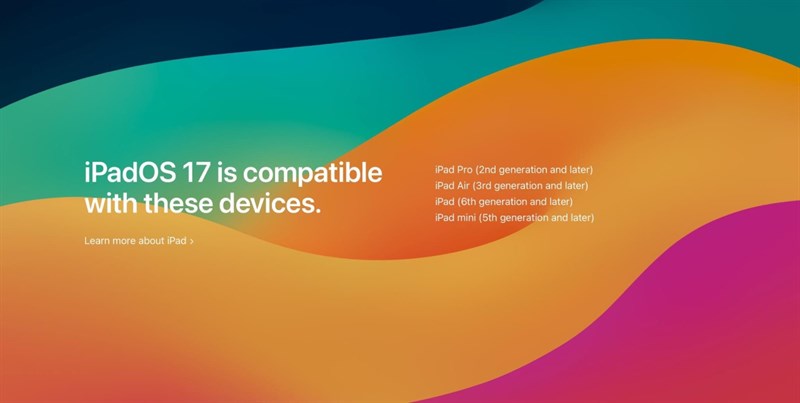 Danh sách cập nhật iPadOS 17