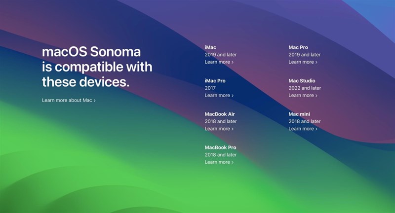 Danh sách cập nhật macOS Sonoma