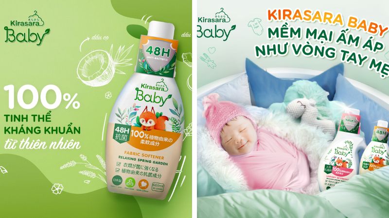 Kirasara Baby – Nước giặt và nước xả vải kháng khuẩn từ Nhật Bản