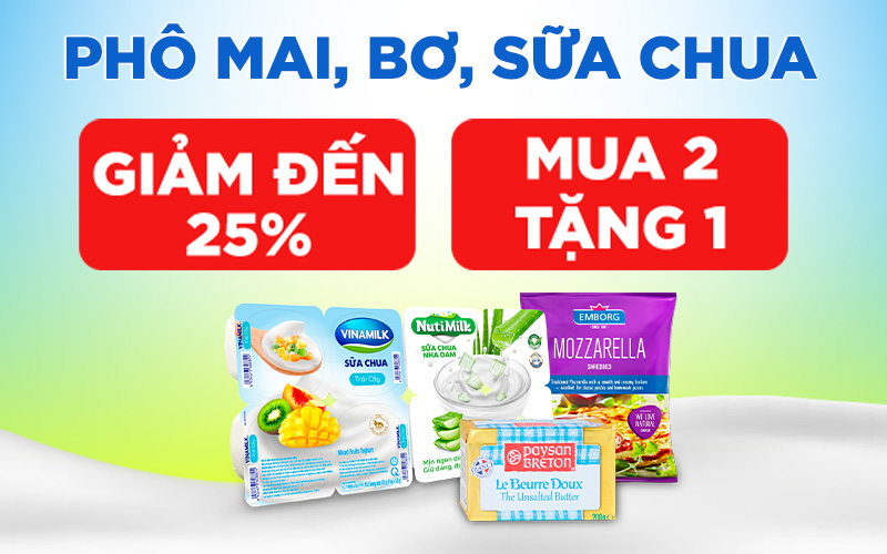 Từ 01/6 - 30/6/2023, phô mai, bơ, sữa chua mua 2 tặng 1, giảm đến 25%