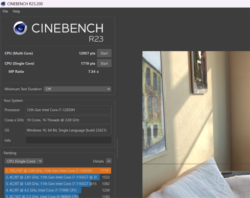 Điểm hiệu năng của MSI Cyborg 15 A12VE được đo bởi Cinebench R23