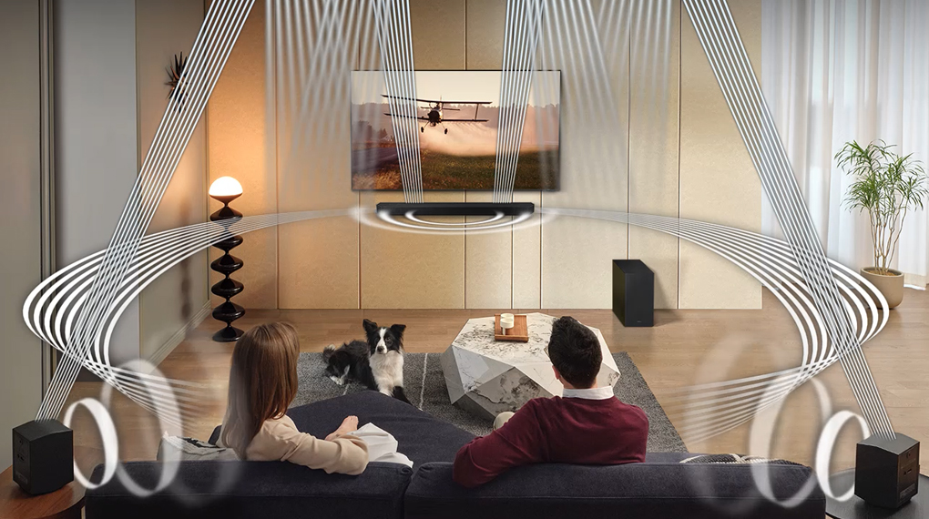 Loa thanh Samsung HW-Q930C/XV là một bộ loa bao gồm 1 chiếc loa thanh, 1 loa sub và 2 loa vệ tinh có kiểu dáng tối giản, chi tiết hoàn thiện, gam màu đen lịch lãm