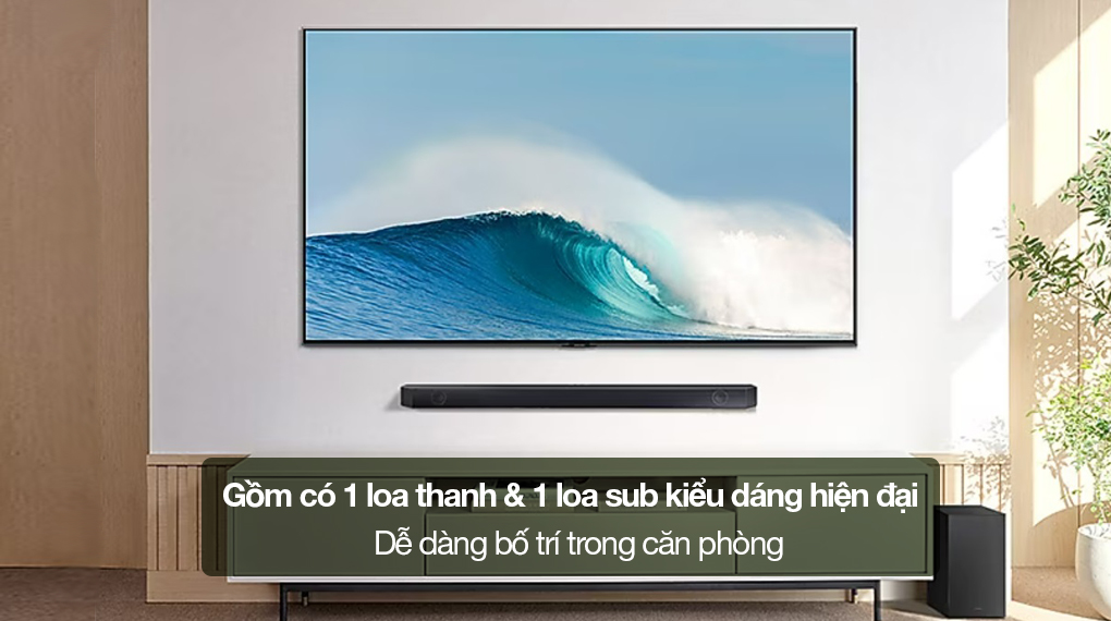 Loa thanh Samsung HW-Q600C/XV gồm có 1 loa sub và 1 loa thanh, có vỏ loa được làm bằng chất liệu nhựa và kim loại màu đen tinh tế