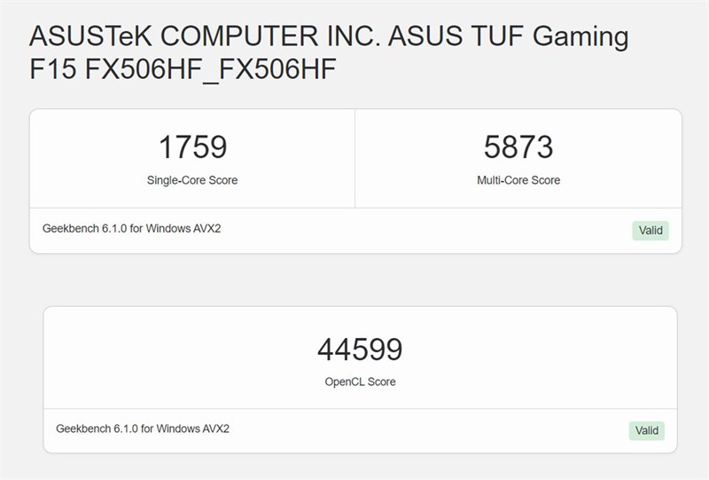 Điểm Geekbench 6 của ASUS TUF Gaming F15 FX506HF Điểm Geekbench 6 của ASUS TUF Gaming F15 FX506HF