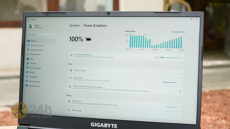 Thời lượng sử dụng pin của GIGABYTE G5 GE tương đối ấn tượng đối với một chiếc laptop gaming Thời lượng sử dụng pin của GIGABYTE G5 GE tương đối ấn tượng đối với một chiếc laptop gaming