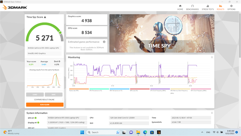 Điểm 3DMark Time Spy của GIGA BYTE G5 GE. Điểm 3DMark Time Spy của GIGA BYTE G5 GE.