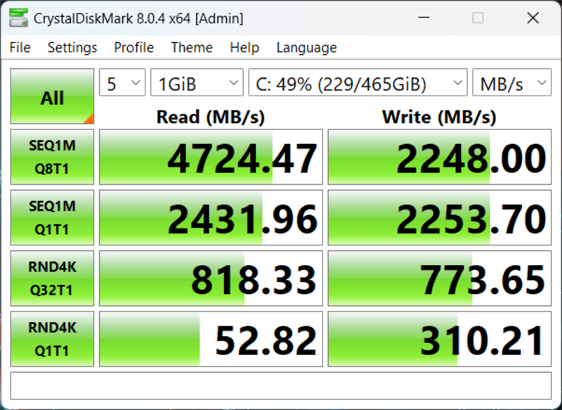 Kết quả tốc độ đọc/ghi của ổ cứng SSD bên trong GIGABYTE G5 GE Kết quả tốc độ đọc/ghi của ổ cứng SSD bên trong GIGABYTE G5 GE