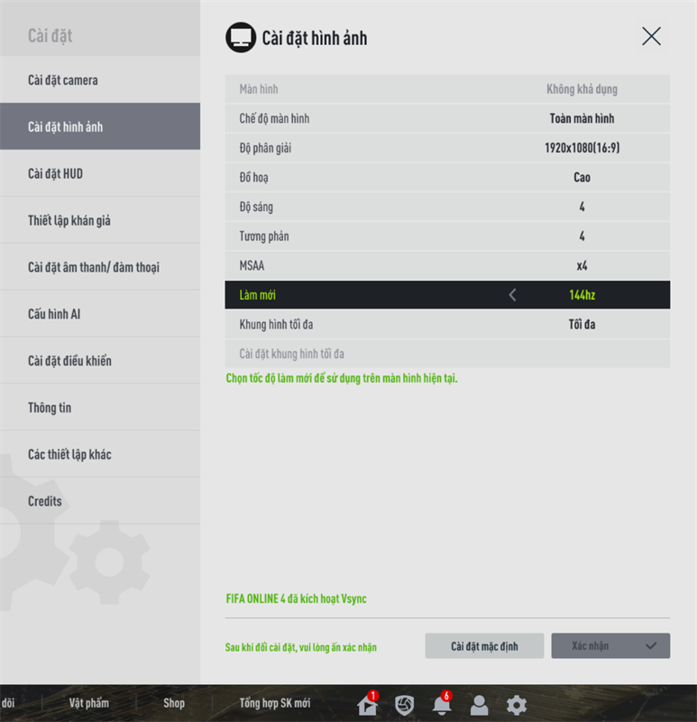 Thiết lập đồ họa trong FIFA Online 4 mà mình chỉnh được với GIGABYTE G5 GE Thiết lập đồ họa trong FIFA Online 4 mà mình chỉnh được với GIGABYTE G5 GE