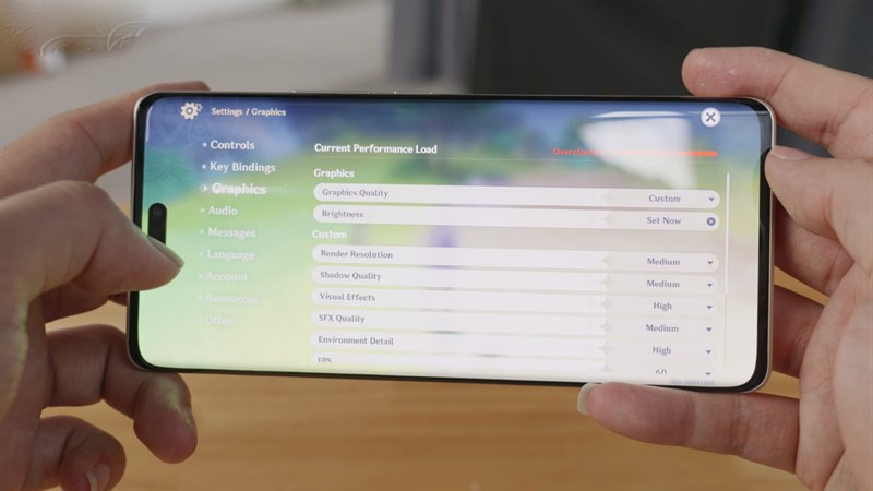 Thiết lập đồ họa trong Genshin Impact mà kênh Gizmochina đã chỉnh với Xiaomi CIVI 3. Nguồn: Gizmochina.