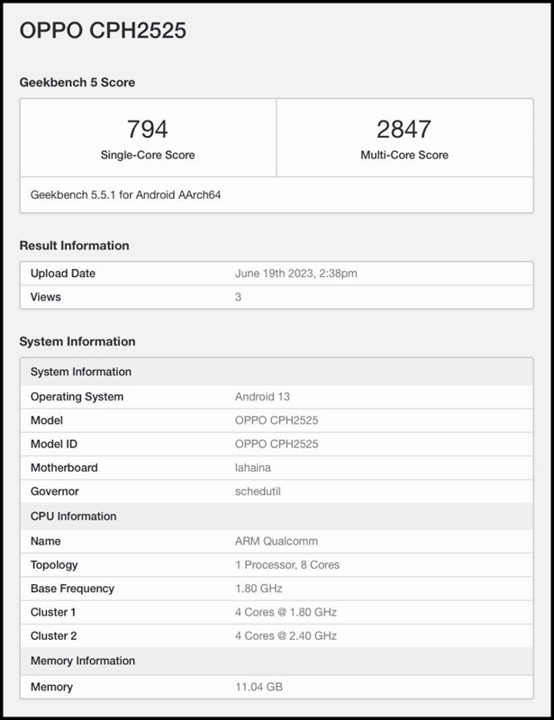 OPPO CPH2525 xuất hiện trên Geekbench được cho là tên mã của OPPO Reno10 Pro quốc tế