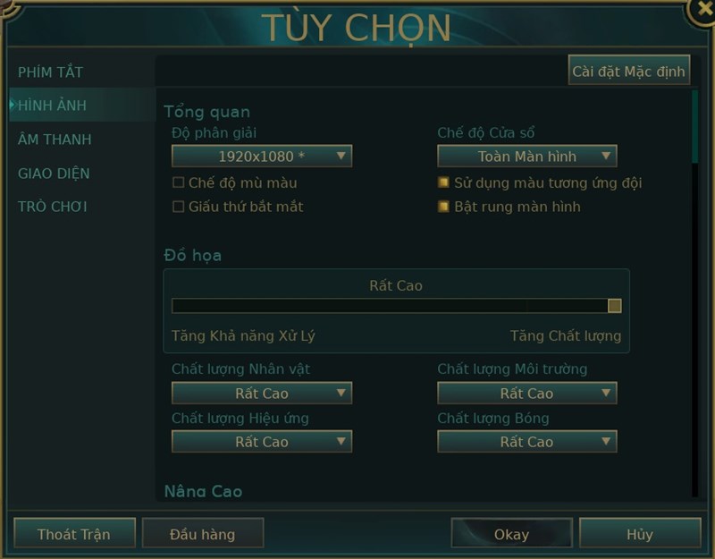 Thiết lập đồ họa tựa game Liên Minh Huyền Thoại mà mình tinh chỉnh trên Dell G15 5530