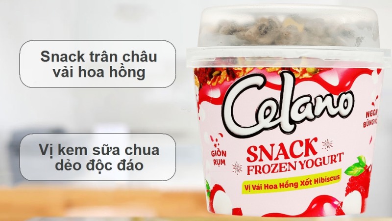 Kem sữa chua trân châu vải hoa hồng Celano Snack ly 75g