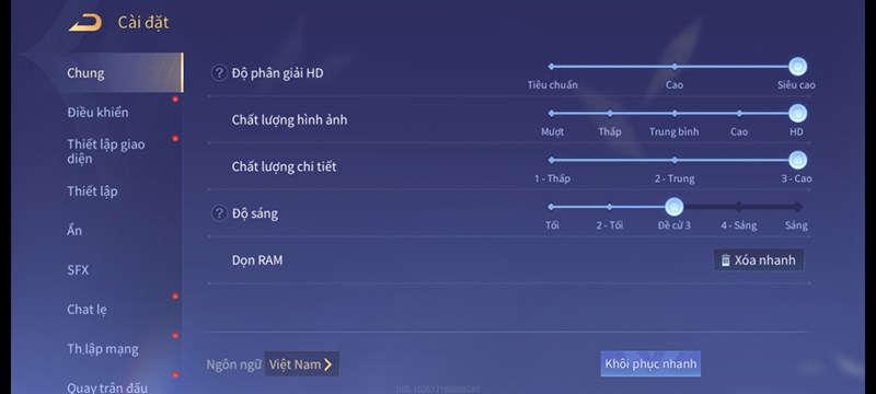 Thiết lập đồ họa Liên Quân Mobile mà mình đặt cho bài test pin Xiaomi 13. Thiết lập đồ họa Liên Quân Mobile mà mình đặt cho bài test pin Xiaomi 13.