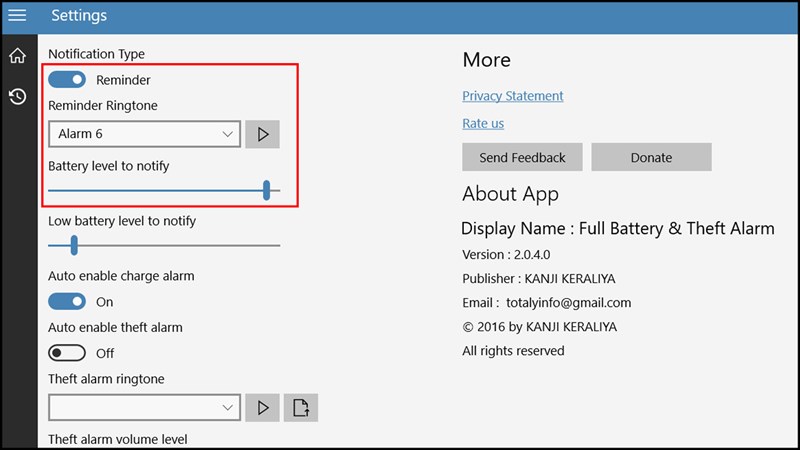 Cách thêm thông báo sạc đầy pin cho Windows