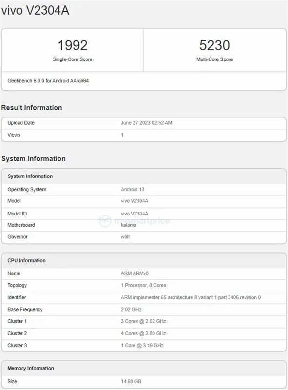 Thông tin về iQOO 11s trên GeekBench