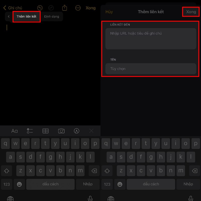 Cách gắn link vào ghi chú trên iPhone