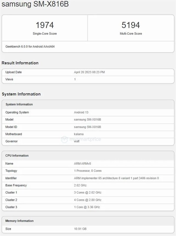 Điểm hiệu năng được cho là của Galaxy Tab S9 Plus trên trang Geekbench