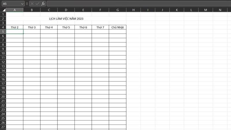 cách tạo lịch nhanh khi sử dụng Excel