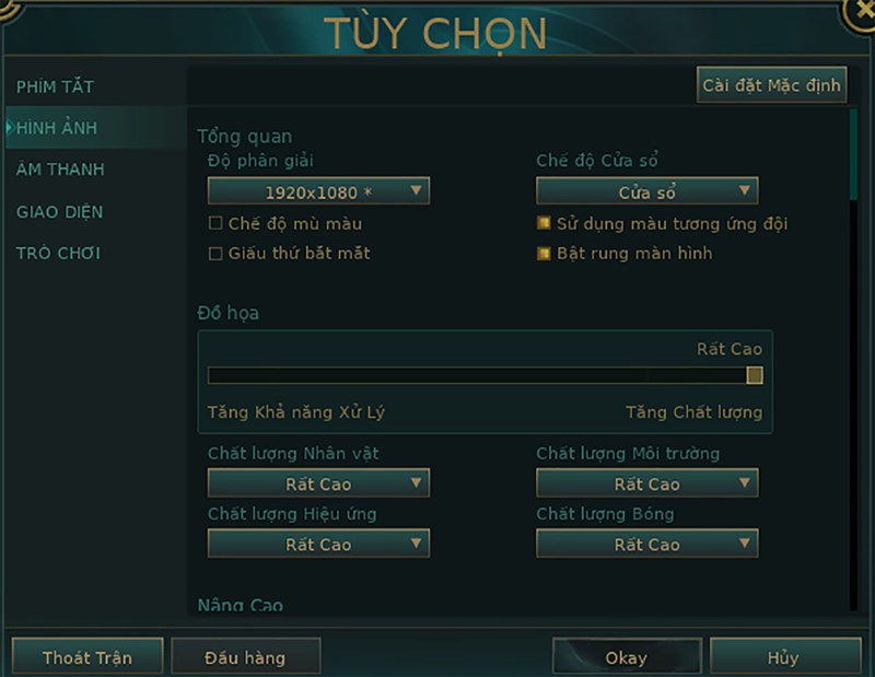 Thiết lập đồ họa LMHT mà mình đã đặt trên ASUS TUF F15 FX507VV4