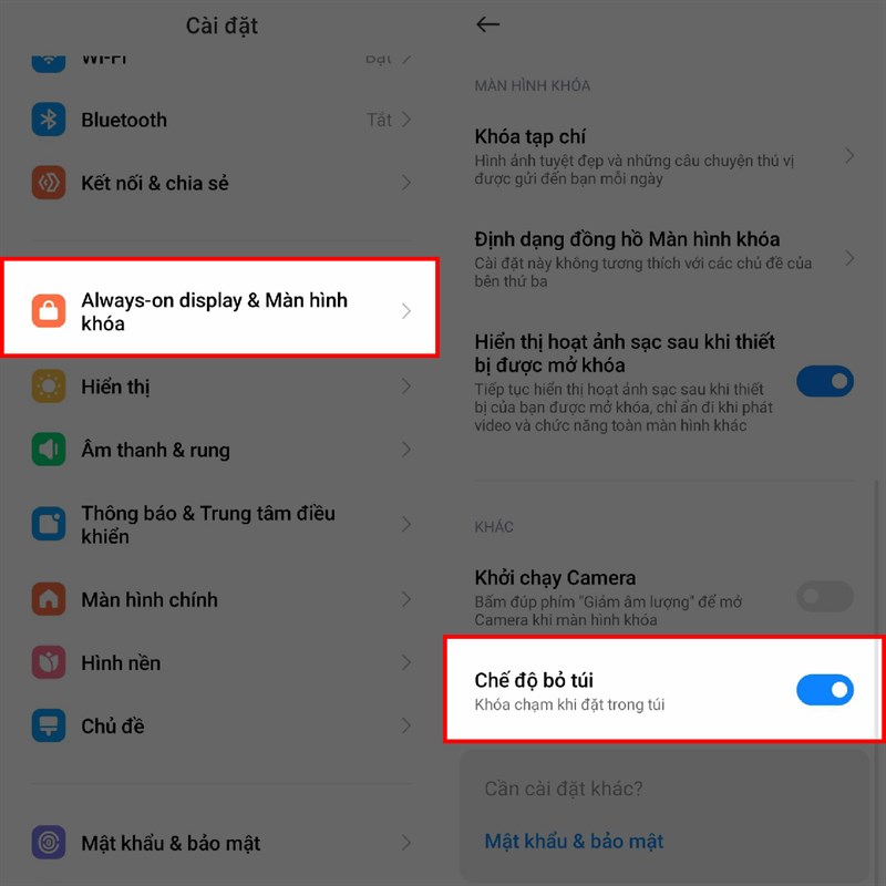 Cách bật khoá chạm khi đặt trong túi Xiaomi