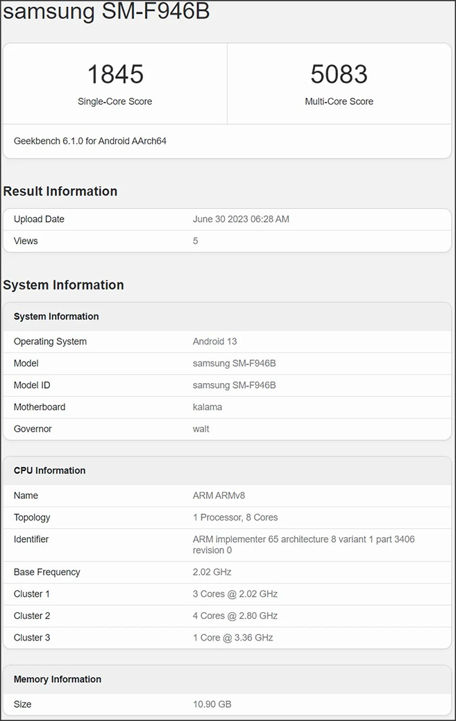 Điểm chuẩn Geekbench rò rỉ của Galaxy Z Fold5