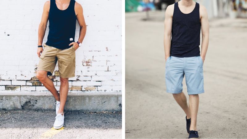 Phối quần short nam kết hợp với áo ba lỗ và giày sneaker