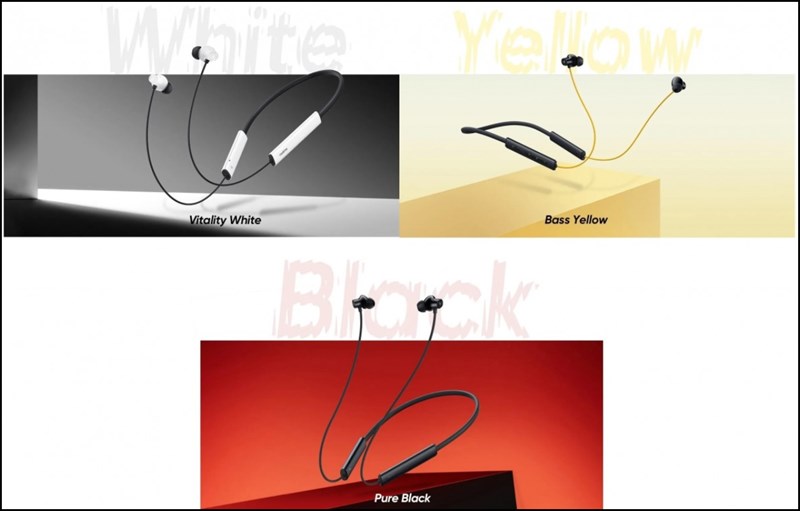 realme Buds Wireless 3 có ba tùy chọn màu sắc là Vitality White, Bass Yellow và Pure Black