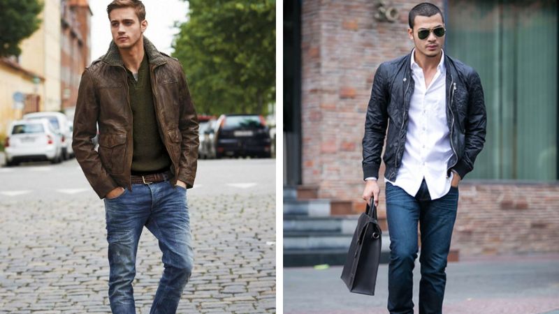 Phối áo kPhối áo khoác da cùng quần jeanshoác da cùng quần jeans